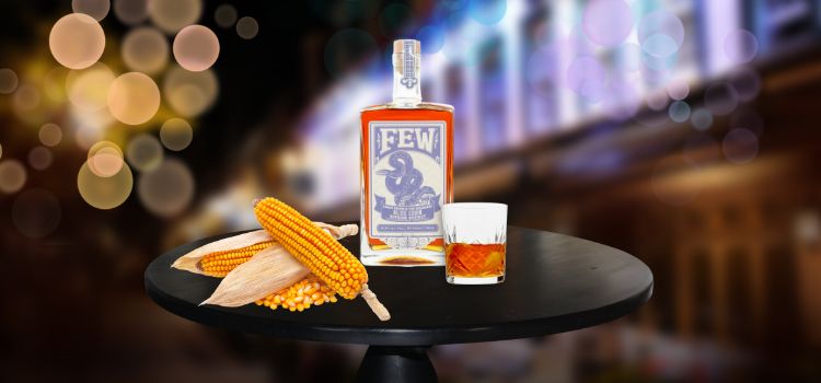 FEW Sarah Shook & The Disarmers Blue Corn Bourbon Whisky Bottle with corn and glass