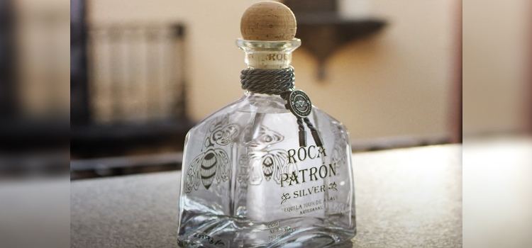 Bottle of Roca Patron SIlver Tequila on a Countertop